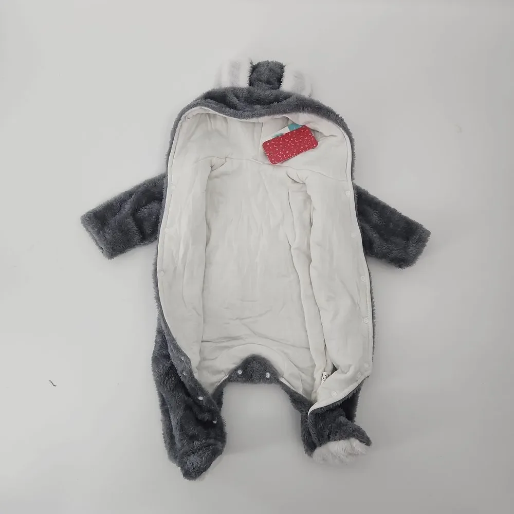 Baby gender neutral unisex hoodie footie long sleeve bear snap jumpsuit - Picture 6 of 8